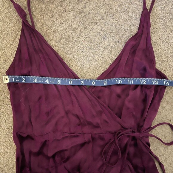 Topshop US6 Purple Floral Silk Wrap Dress – High‑Low, Spaghetti Strap - Picture 14 of 16